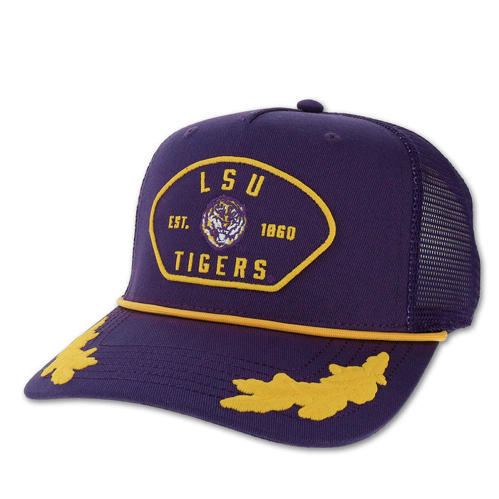 LSU Tigers Legacy Round Vault Patch Admiral Roadie Trucker Hat - Purple