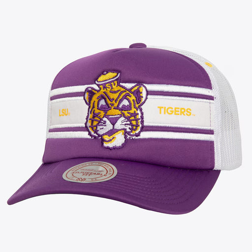 LSU Tigers Mitchell & Ness Beanie Mike Sideline Foam Trucker Hat - Purple