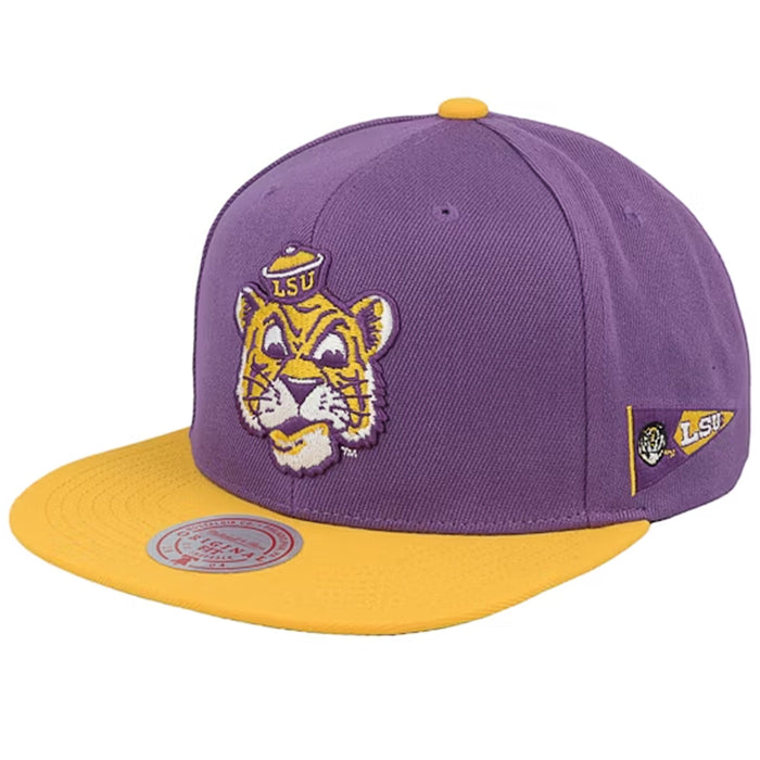 LSU Tigers Mitchell & Ness Beanie Mike Team Origins Snapback Hat - Purple / Gold