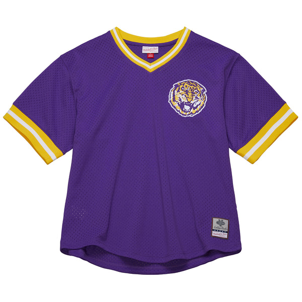 LSU Tigers Mitchell & Ness Round Vault Mesh Throwback V-Neck Mesh Jersey -  Purple