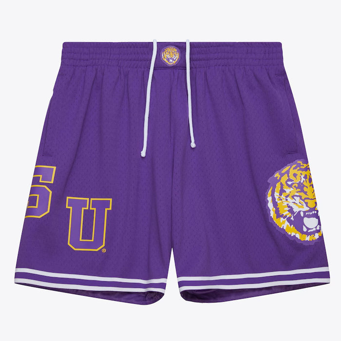 LSU Tigers Mitchell & Ness Round Vault Team ID Mesh Pocket Shorts - Purple