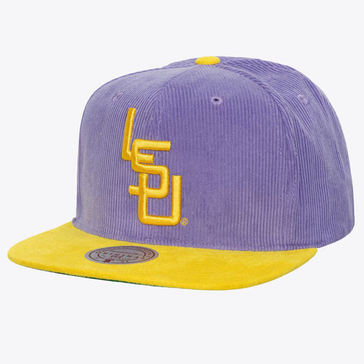 LSU Tigers Mitchell & Ness Vault Interlock Sueduroy Two-Tone Snapback Hat - Purple / Gold