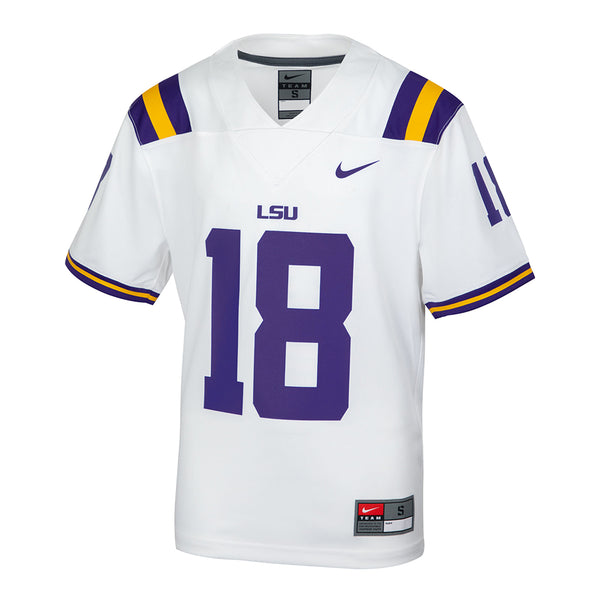 LSU Tigers Nike #1 Kids / Youth Team Replica Football Jersey – White —  Bengals & Bandits