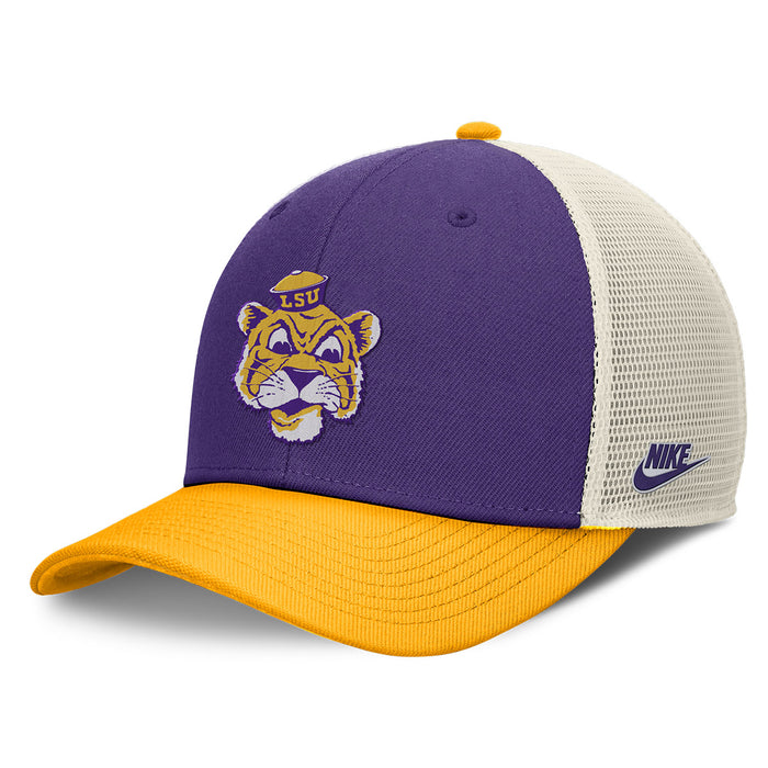 LSU Tigers Nike Beanie Mike Three-Tone Rise Structured Trucker Hat - Purple / Gold