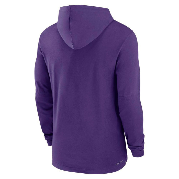 LSU Tigers Nike Dri-Fit On Field Team Issued Mid Weight Performance Hooded Long Sleeve Shirt - Purple