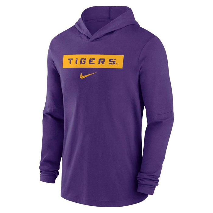 LSU Tigers Nike Dri-Fit On Field Team Issued Mid Weight Performance Hooded Long Sleeve Shirt - Purple