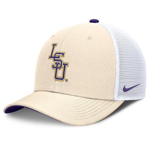 LSU Tigers Nike On-Field Baseball Interlock Primetime Rise Trucker Hat - Natural