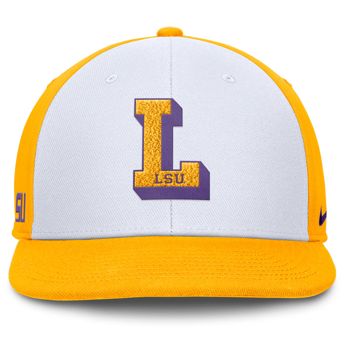 LSU Tigers Nike Pro Vault L Chenille Patch Flatbill Snapback Hat - White / Gold