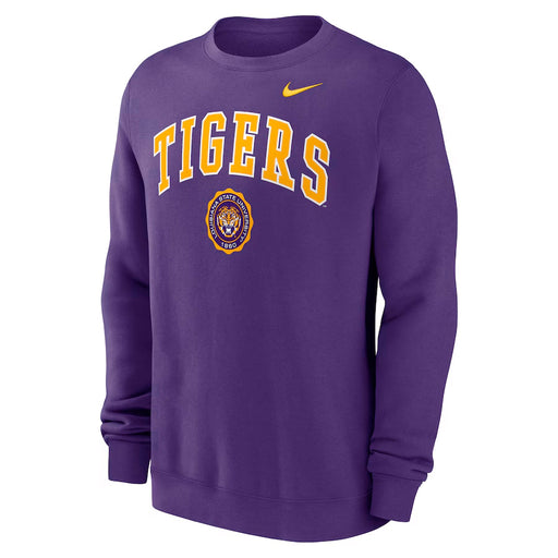 LSU Tigers Nike University Arched Seal Applique Fleece Crewneck Sweatshirt - Purple