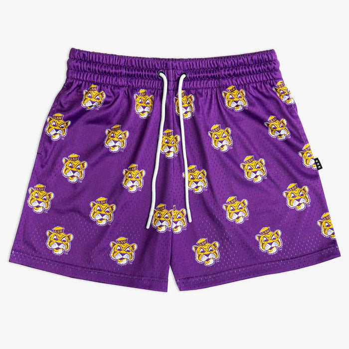 LSU Tigers SLAM Beanie Mike All-Over Print Mesh Shorts - Purple