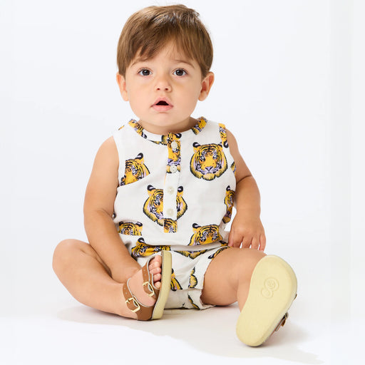 LSU Tigers Stewart Simmons Tiger Pattern Infant Unisex Henley Onesie - White