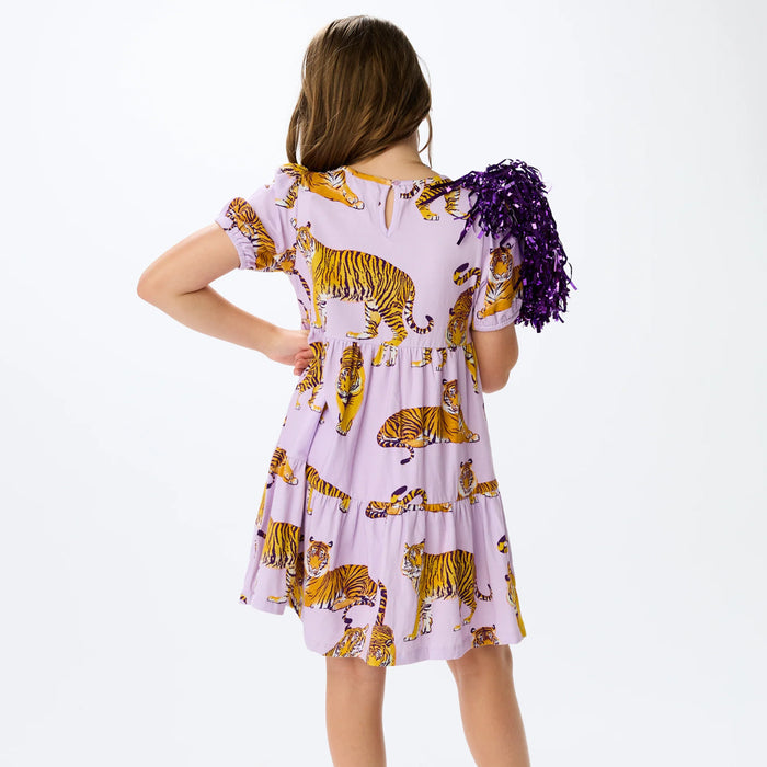 LSU Tigers Stewart Simmons Tiger Print Tierd Youth Dress - Purple