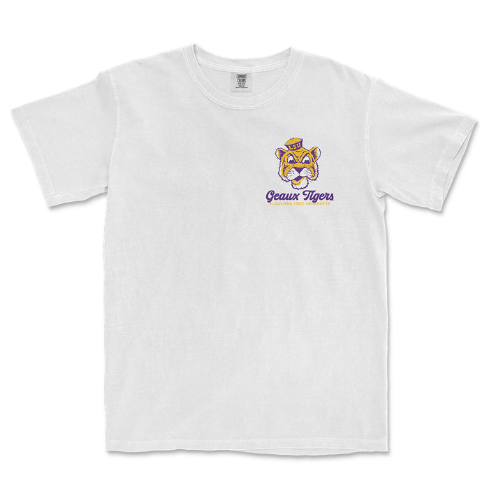 LSU Tigers Beanie Mike Throwback Lines Garment Dyed T-Shirt - White