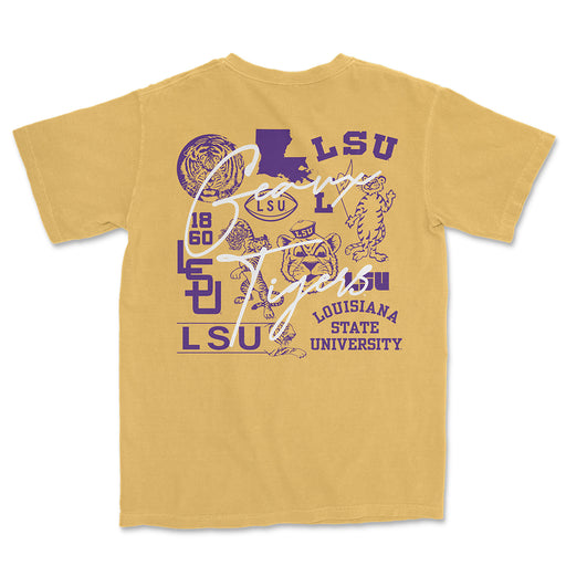 LSU Tigers Vintage Watermarks Garment Dyed T-Shirt - Mustard