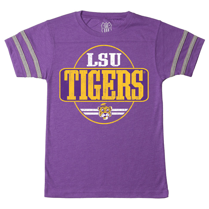 LSU Tigers Wes & Willy Beanie Sleeve Stripe Kids Short Sleeve T-Shirt - Grape