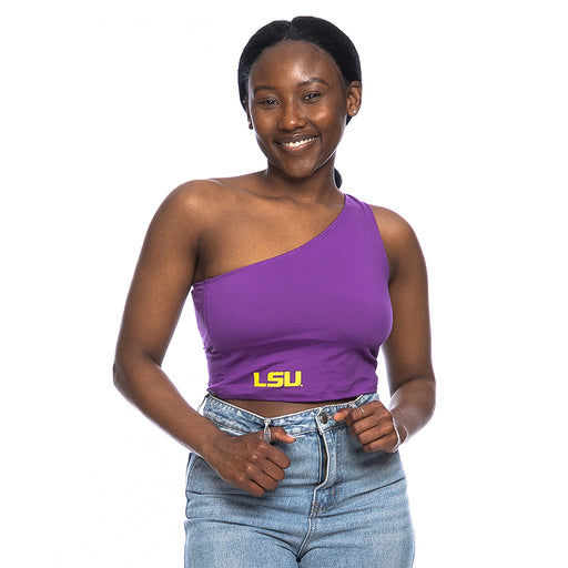 LSU Tigers ZooZatZ One Shoulder Crop Tank Top - Purple