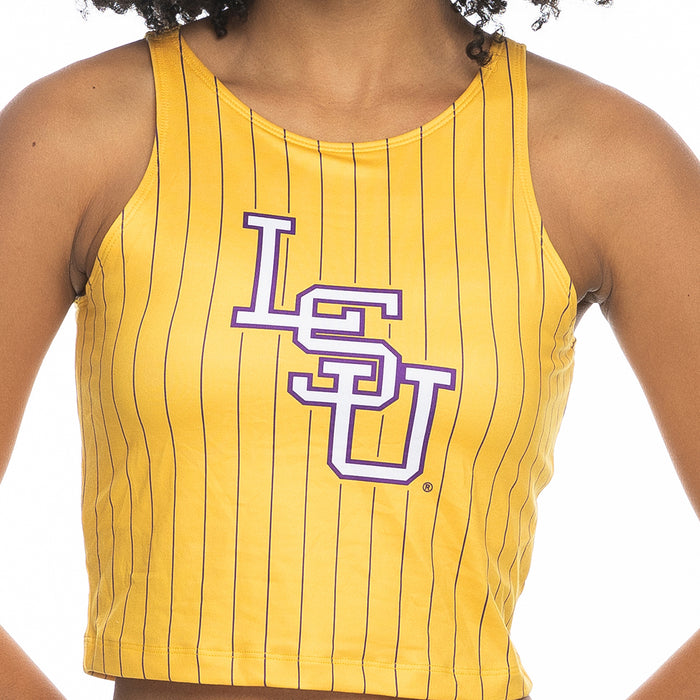 LSU Tigers ZooZatZ Women's Baseball Pinstripe 1st Down Athletic Crop Tank - Gold