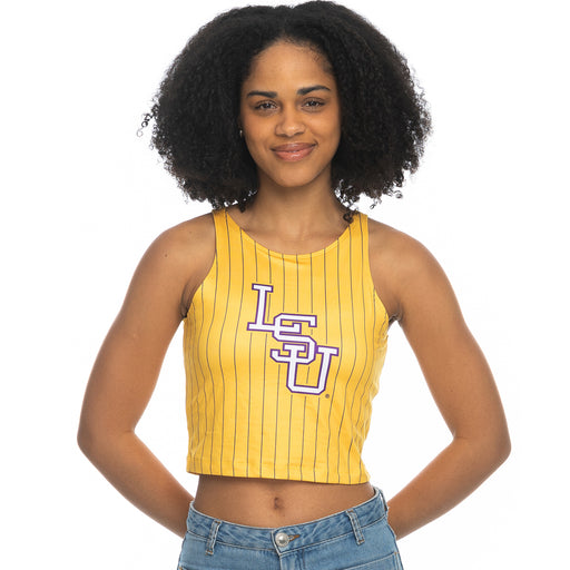 LSU Tigers ZooZatZ Women's Baseball Pinstripe 1st Down Athletic Crop Tank - Gold