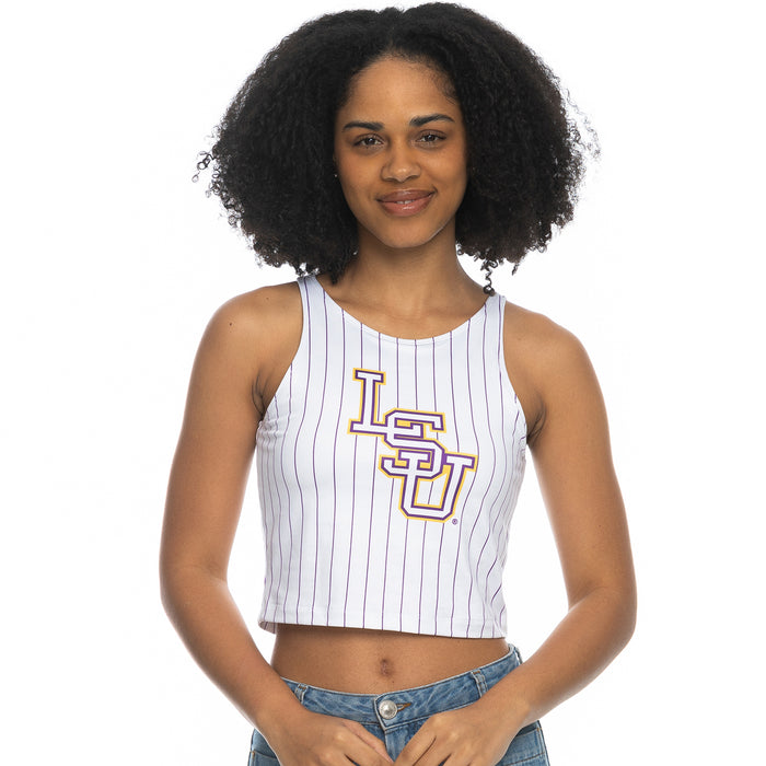 LSU Tigers ZooZatZ Women's Baseball Pinstripe 1st Down Athletic Crop Tank - White