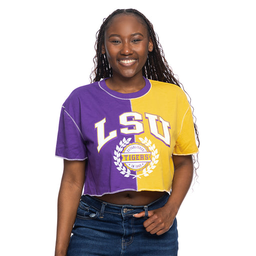 LSU Tigers ZooZatZ Women's Color Block Crop T-Shirt - Purple / Gold