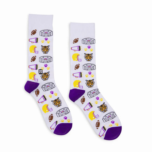 Louisiana Bonfolk Woven Tiger Football Socks- White