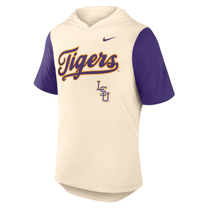 LSU Tigers Nike Baseball Script Tri-Blend Performance Hoodie T-Shirt - Natural / Purple